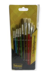 Schulmalpinsel Set 10 Stk in Blisterverpackung+Echtholz und Metallzwinge Idena