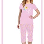 Damen Schlafanzug kurz Pyjama Set Caprihose 3/4 t-shirt