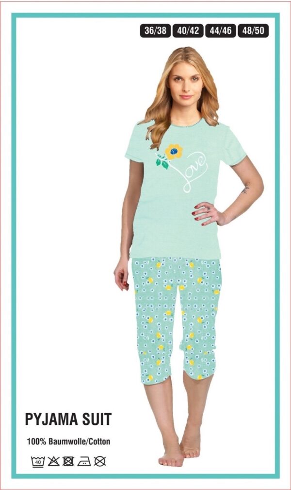 Damen Schlafanzug kurz Pyjama Set Caprihose 3/4 t-shirt